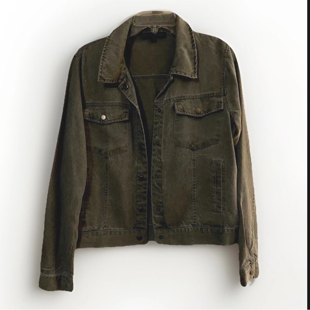 Classic Jane Delaney Green Denim Jacket for Women size M With snap Closure